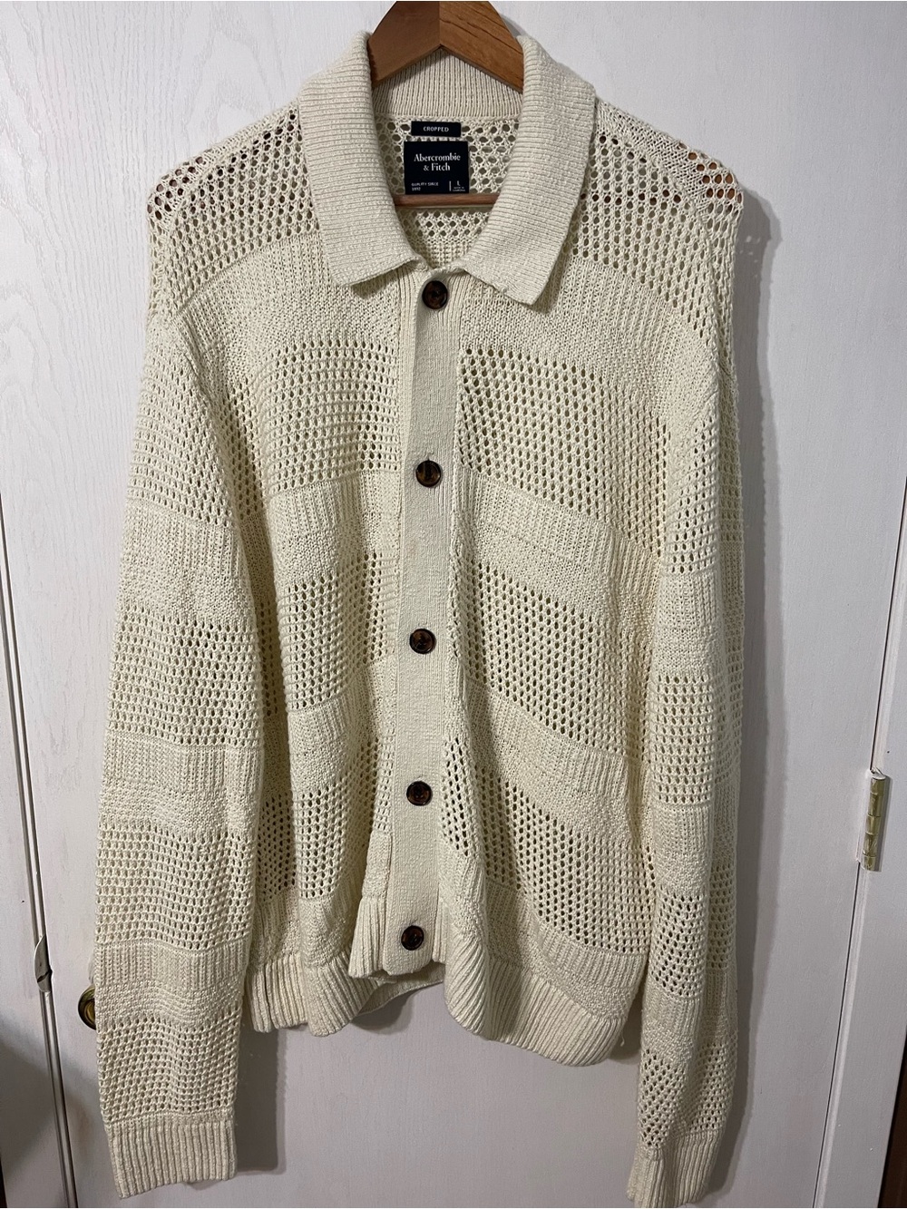 Abercrombie & Fitch Cream Open-Weave Button Cardigan